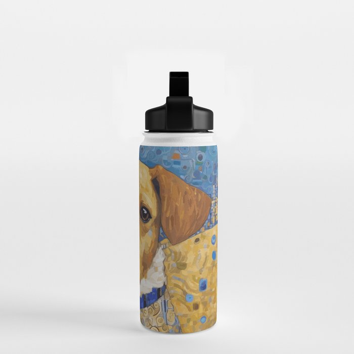 Gustav Klimt Style Dog in Blue and White Ruffled Collar Water Bottle Gallery Image 2