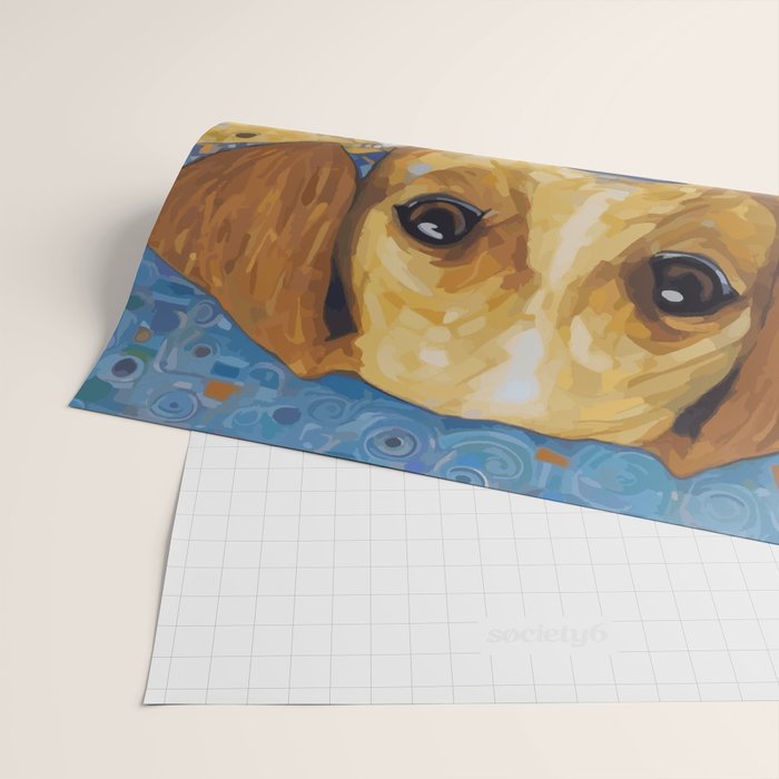 Gustav Klimt Style Dog in Blue and White Ruffled Collar Wrapping Paper Gallery Image 2