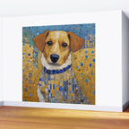 Gustav Klimt Style Dog in Blue and White Ruffled Collar Wall Mural Gallery Image 2