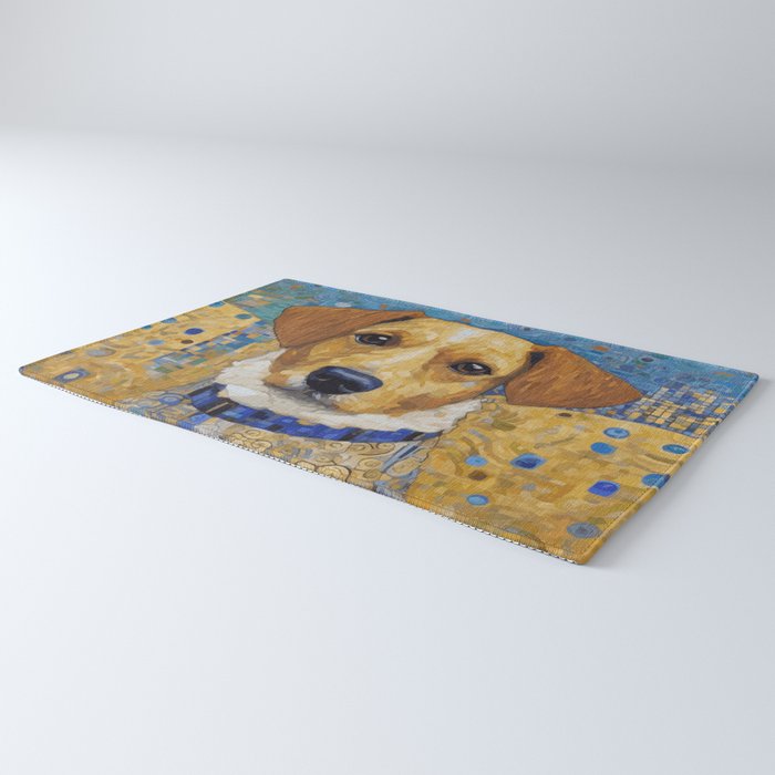 Gustav Klimt Style Dog in Blue and White Ruffled Collar Rug Gallery Image 3
