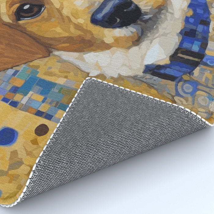 Gustav Klimt Style Dog in Blue and White Ruffled Collar Rug Gallery Image 4
