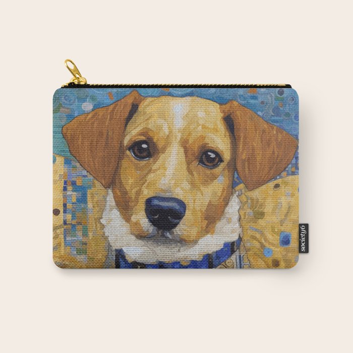 Gustav Klimt Style Dog in Blue and White Ruffled Collar Carry All Pouch Gallery Image 1