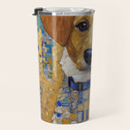Gustav Klimt Style Dog in Blue and White Ruffled Collar Travel Mug Gallery Image 3