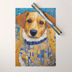 Gustav Klimt Style Dog in Blue and White Ruffled Collar Wrapping Paper Gallery Image 1