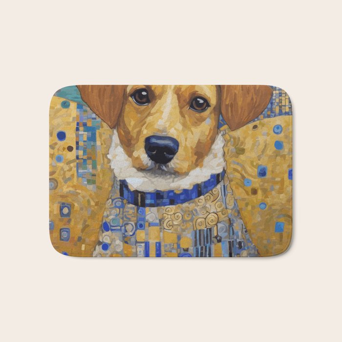 Gustav Klimt Style Dog in Blue and White Ruffled Collar Bath Mat Gallery Image 1