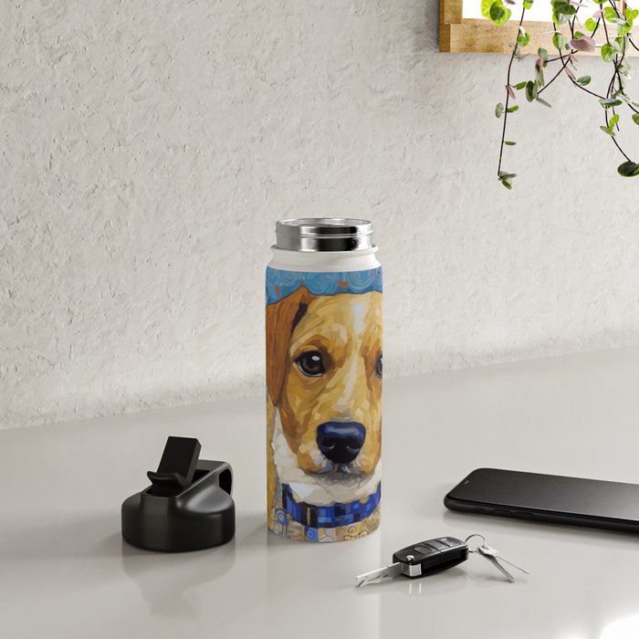Gustav Klimt Style Dog in Blue and White Ruffled Collar Water Bottle Gallery Image 4