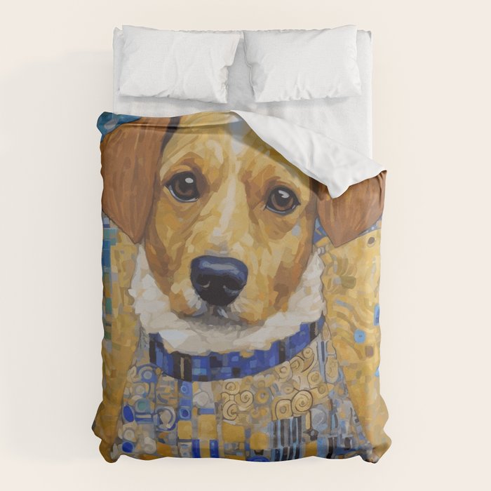 Gustav Klimt Style Dog in Blue and White Ruffled Collar Duvet Cover Gallery Image 6