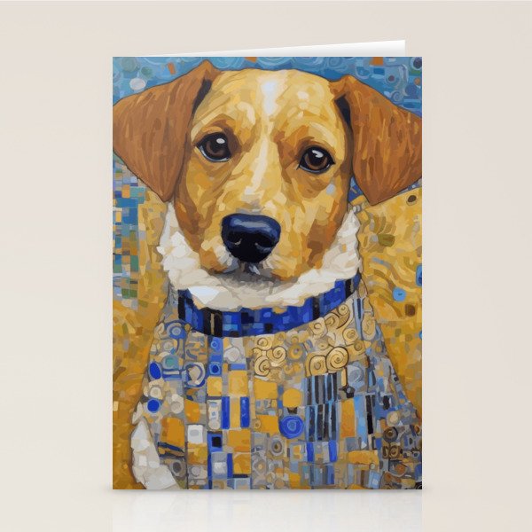 Gustav Klimt Style Dog in Blue and White Ruffled Collar Stationery Card Gallery Image 1