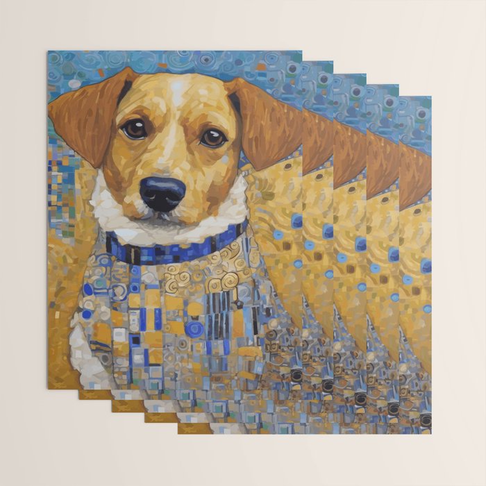 Gustav Klimt Style Dog in Blue and White Ruffled Collar Wrapping Paper Gallery Image 3