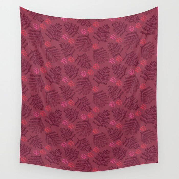Winter & Woodsy Pine Trees in Ruby Red Wall Tapestry Gallery Image 4