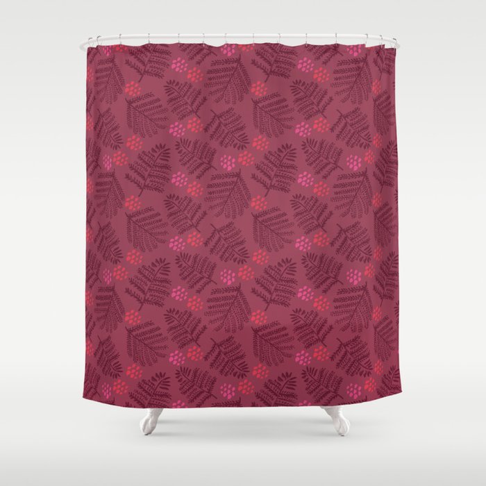 Winter & Woodsy Pine Trees in Ruby Red Shower Curtain Gallery Image 1