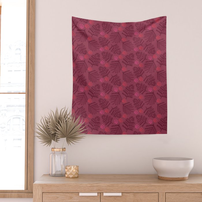Winter & Woodsy Pine Trees in Ruby Red Wall Tapestry Gallery Image 2