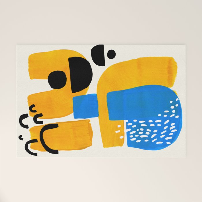 Mid Century Modern abstract Minimalist Fun Colorful Shapes Patterns Ikea Yellow & Blue Welcome Mat Gallery Image 1