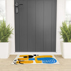 Mid Century Modern abstract Minimalist Fun Colorful Shapes Patterns Ikea Yellow & Blue Welcome Mat Gallery Image 3