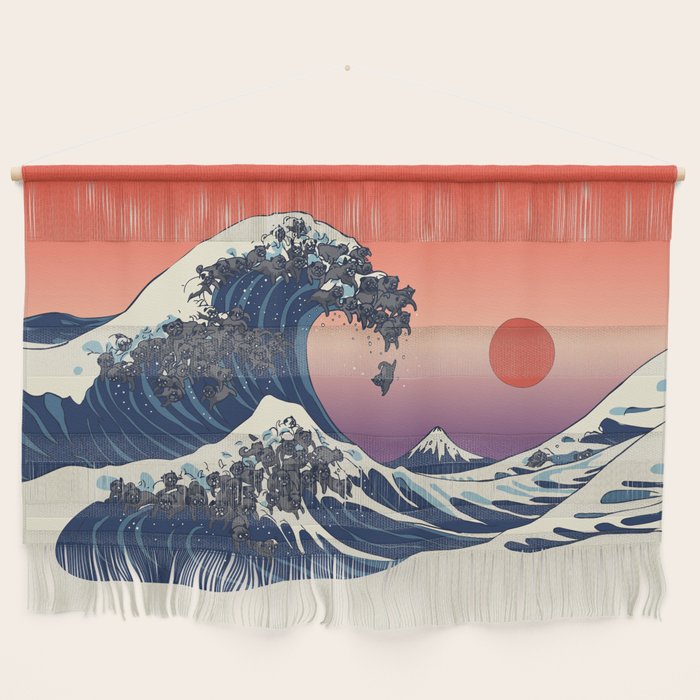 The Great Wave of Black Pug Wall Hanging Gallery Image 1