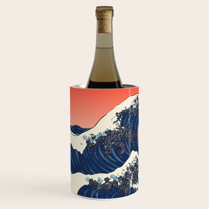 The Great Wave of Black Pug Wine Chiller Gallery Image 2
