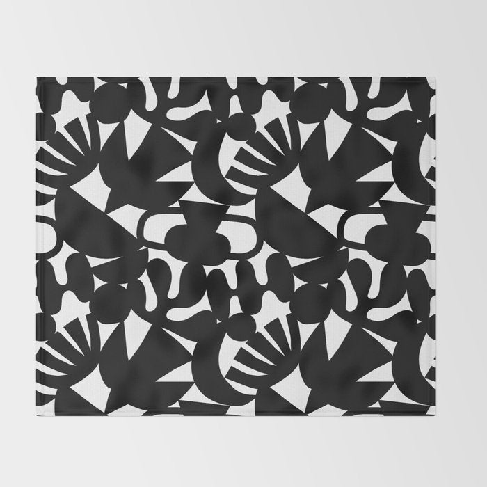 Black and white organic nature shape art pattern Throw Blanket Gallery Image 2