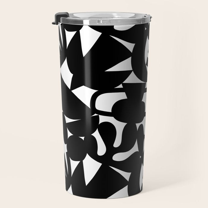 Black and white organic nature shape art pattern Travel Mug Gallery Image 3