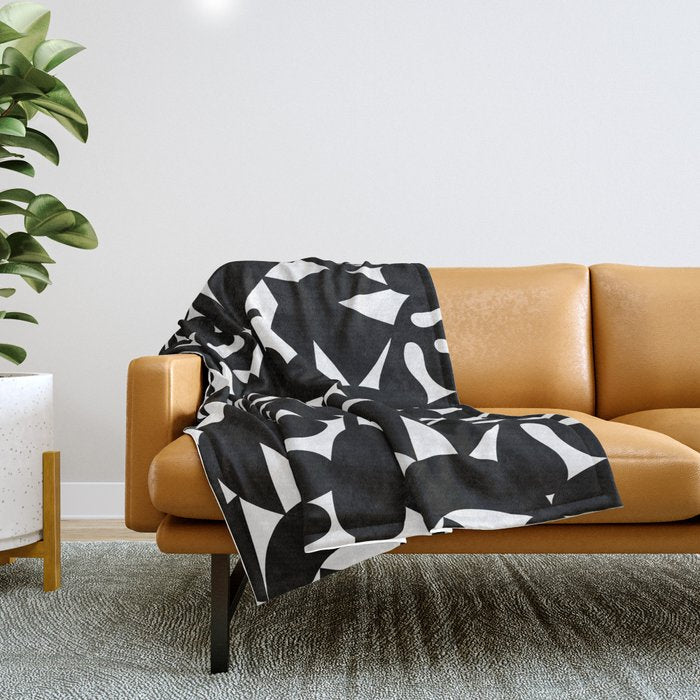 Black and white organic nature shape art pattern Throw Blanket Gallery Image 1