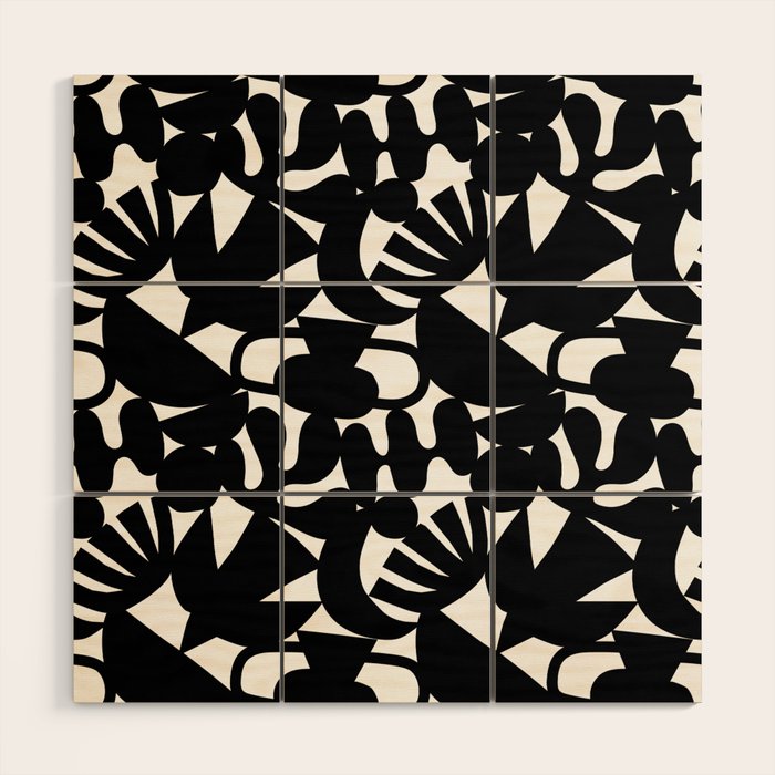 Black and white organic nature shape art pattern Wood Wall Art Gallery Image 1