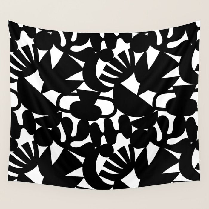 Black and white organic nature shape art pattern Wall Tapestry Gallery Image 4