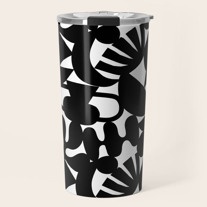 Black and white organic nature shape art pattern Travel Mug Gallery Image 1
