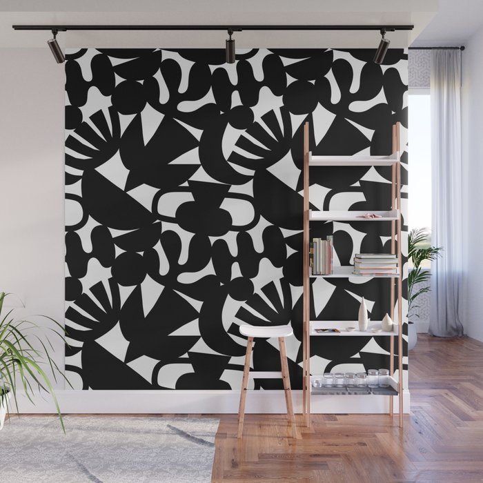 Black and white organic nature shape art pattern Wall Mural Gallery Image 1