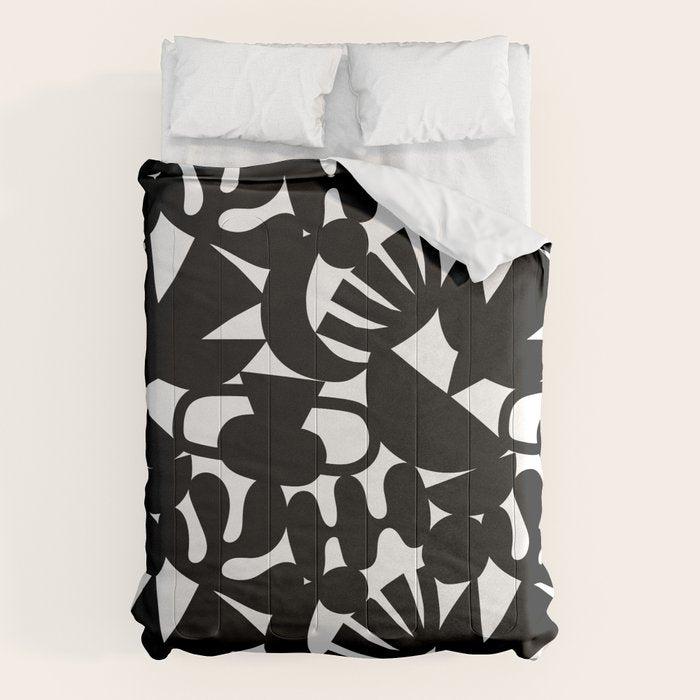 Black and white organic nature shape art pattern Comforter Gallery Image 1