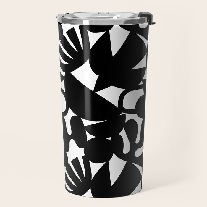 Black and white organic nature shape art pattern Travel Mug Gallery Image 2