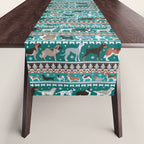 Fluffy and bright fair isle knitting doggie friends // pine and java green background brown orange white and grey dog breeds  Table Runner Gallery Image 1