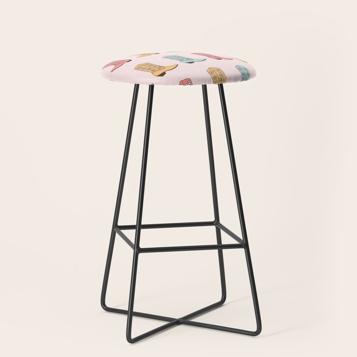 Cowgirl Boots and Daisies, Blush Pink, Mint, Cute Pastel Cowboy Pattern Stool Gallery Image 1