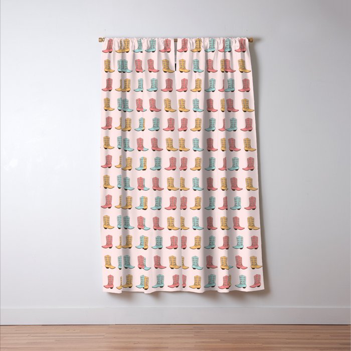 Cowgirl Boots and Daisies, Blush Pink, Mint, Cute Pastel Cowboy Pattern Window Curtain Gallery Image 3