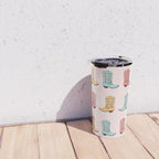 Cowgirl Boots and Daisies, Blush Pink, Mint, Cute Pastel Cowboy Pattern Travel Mug Gallery Image 4