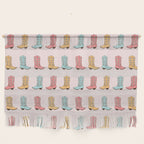 Cowgirl Boots and Daisies, Blush Pink, Mint, Cute Pastel Cowboy Pattern Wall Hanging Gallery Image 1