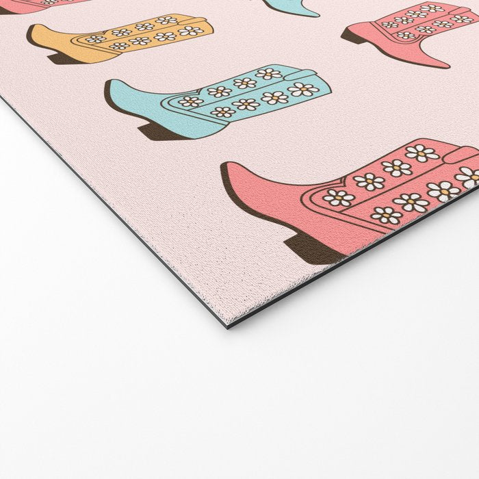 Cowgirl Boots and Daisies, Blush Pink, Mint, Cute Pastel Cowboy Pattern Welcome Mat Gallery Image 2