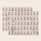 Cowgirl Boots and Daisies, Blush Pink, Mint, Cute Pastel Cowboy Pattern Placemat Gallery Image 1