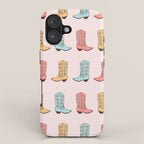 Cowgirl Boots and Daisies, Blush Pink, Mint, Cute Pastel Cowboy Pattern iPhone Case Gallery Image 1