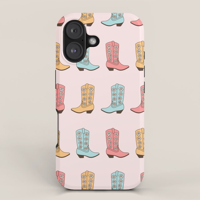 Cowgirl Boots and Daisies, Blush Pink, Mint, Cute Pastel Cowboy Pattern iPhone Case Gallery Image 1