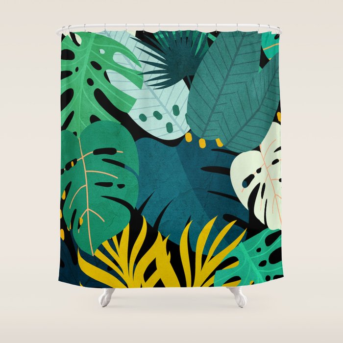 Tropical Jungle Leaves Shower Curtain Gallery Image 1