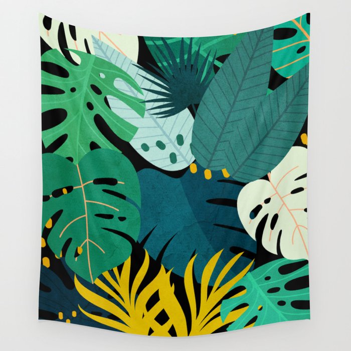 Tropical Jungle Leaves Wall Tapestry Gallery Image 1