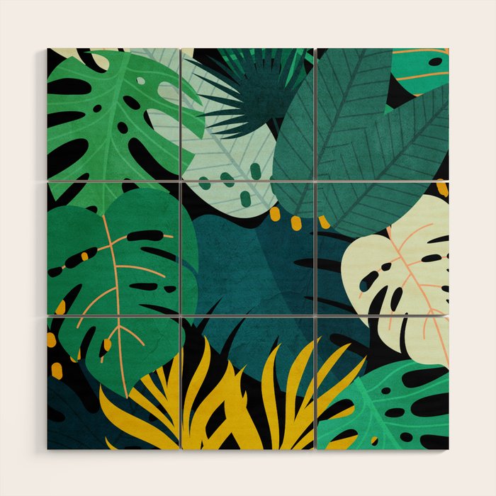 Tropical Jungle Leaves Wood Wall Art Gallery Image 1