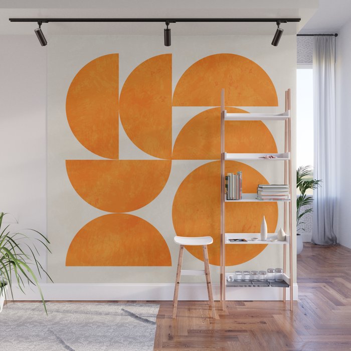 Geometric Shapes orange mid century Wall Mural Gallery Image 1