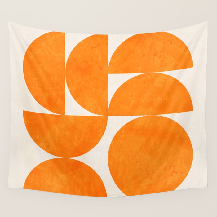 Geometric Shapes orange mid century Wall Tapestry Gallery Image 4