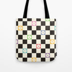 Colorful Flowers Black&White Checker Tote Bag Gallery Image 1