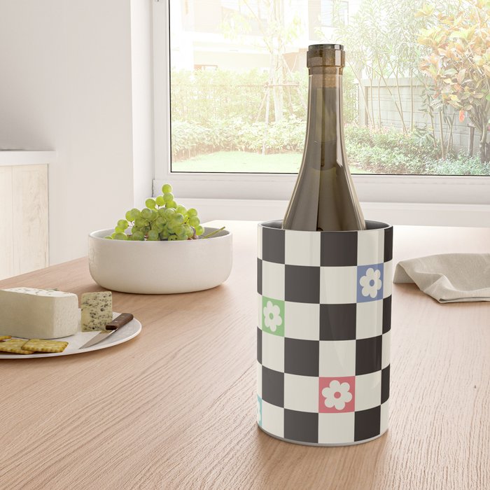 Colorful Flowers Black&White Checker Wine Chiller Gallery Image 4