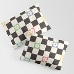 Colorful Flowers Black&White Checker Pillow Sham Gallery Image 3