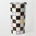 Colorful Flowers Black&White Checker Travel Mug Gallery Image 2