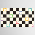 Colorful Flowers Black&White Checker Tablecloth Gallery Image 2