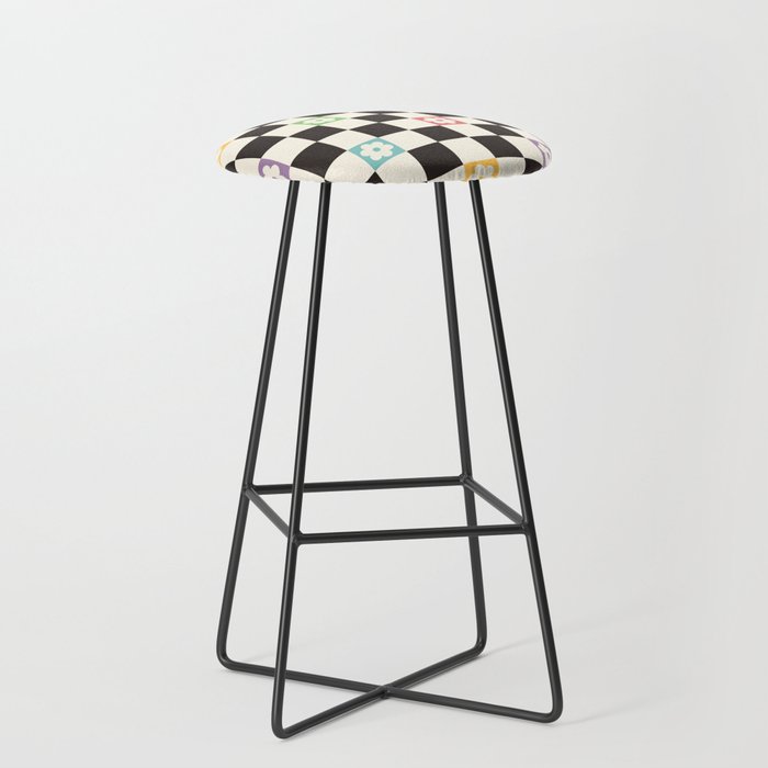 Colorful Flowers Black&White Checker Stool Gallery Image 1