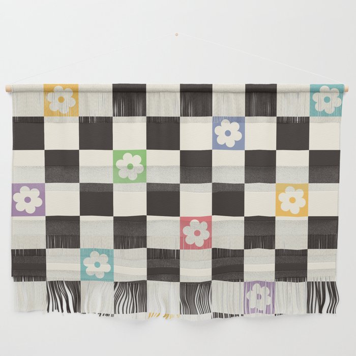 Colorful Flowers Black&White Checker Wall Hanging Gallery Image 1